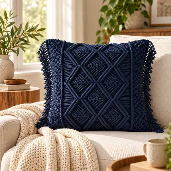 Hand_Woven_Macrame_Filled_Cushion_with_fringes_on_Side
