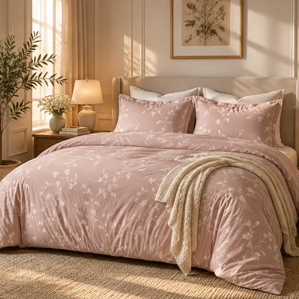 Pink_Floral_Print_Bedspread_Set
