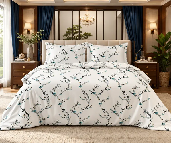 White_Floral_Print_King_Size_Bedsheet