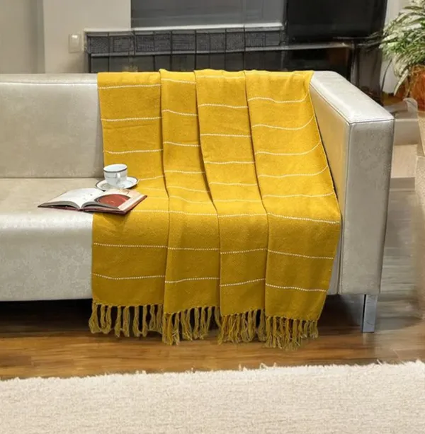 Yellow_Textured_Solid_Pattern_Fringe_Throw_Blanket