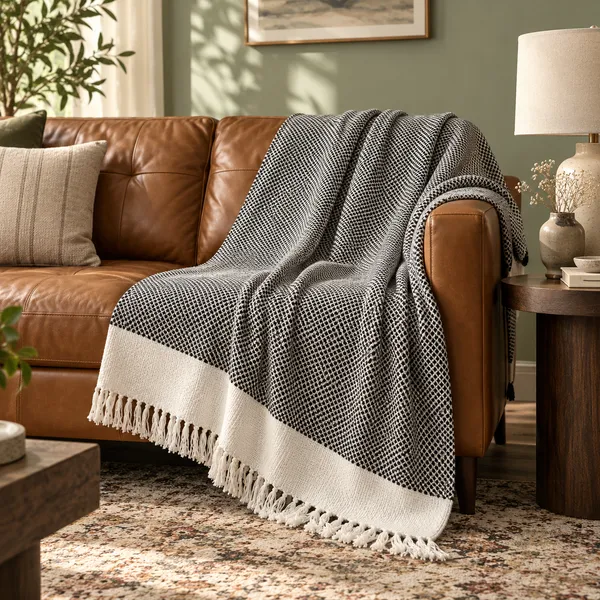 Handloom_Onyx_Grid_100%_Pure_Cotton_Throw_with_Self_Fringes