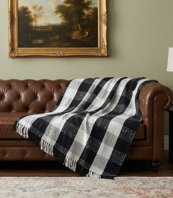 Black_And_White_Checkered_Fringed_Throw_For_Home