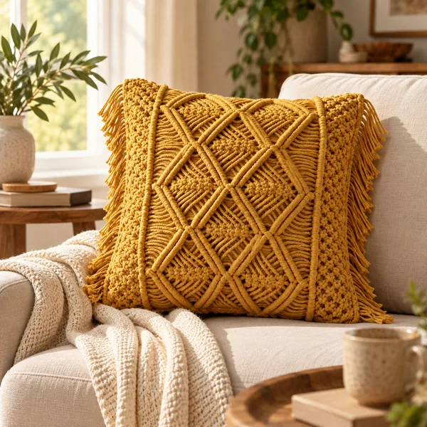Hand_Woven_Macrame_Filled_Cushion_with_Fringes_on_Sides