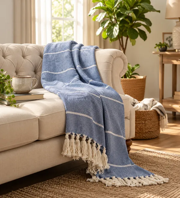 Blue_Geometric_Pattern_Tassel_Throw_Blanket