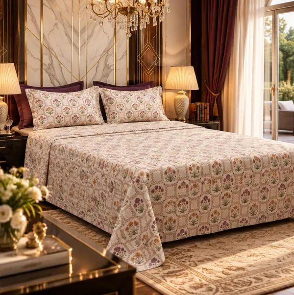 European_100%_Pure_Cotton_220_TC_Sheet_with_2_Pillow_cases