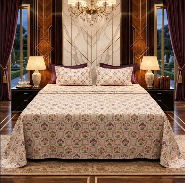 European_100%_Pure_Cotton_220_TC_Sheet_with_2_Pillow_cases