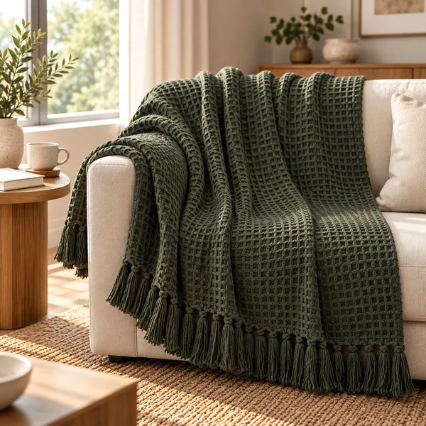 Hand_Loom_Waffle_Weave_Cotton_RC_throw_with_self_Fringes