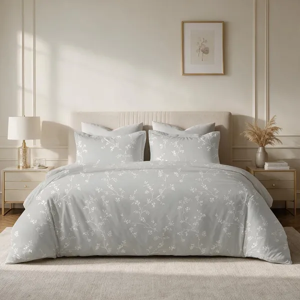 Grey_Floral_Print_King_Size_Bedding_Set