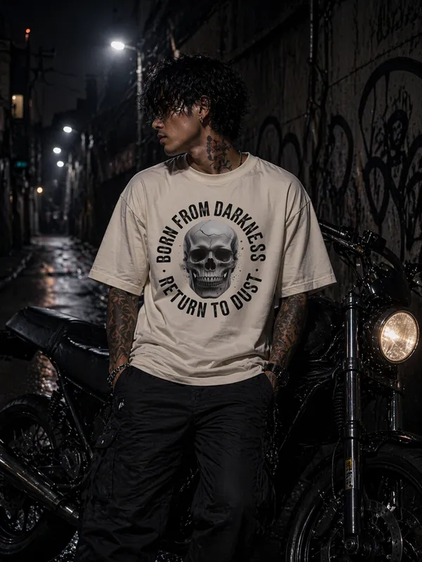 born-from-darkness-skull-t-shirt-gothic-oversized-graphic-tee-return-to-dust-streetwear-cotton-t-shirt-for-men-women-White-XL