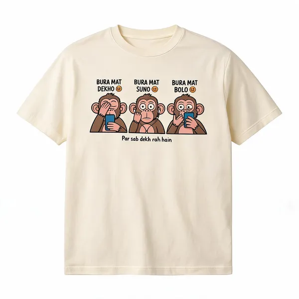 Bura_Mat_Dekho_Suno_Bolo_Funny_T_Shirt_Par_Sab_Dekh_Raha_Hoon_Meme_Tee_Ivory