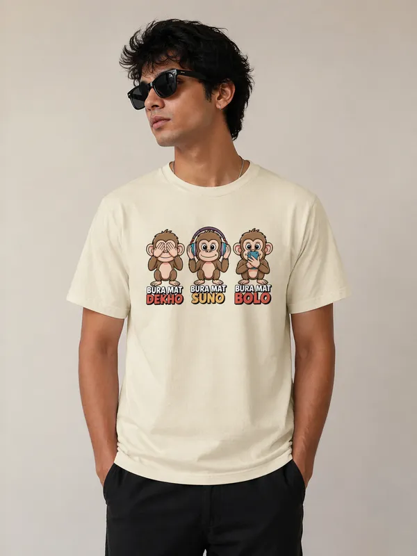 bura-mat-dekho-suno-bolo-t-shirt-funny-3-monkeys-graphic-tee-oversized-meme-t-shirt-for-men-women-Almond-XL