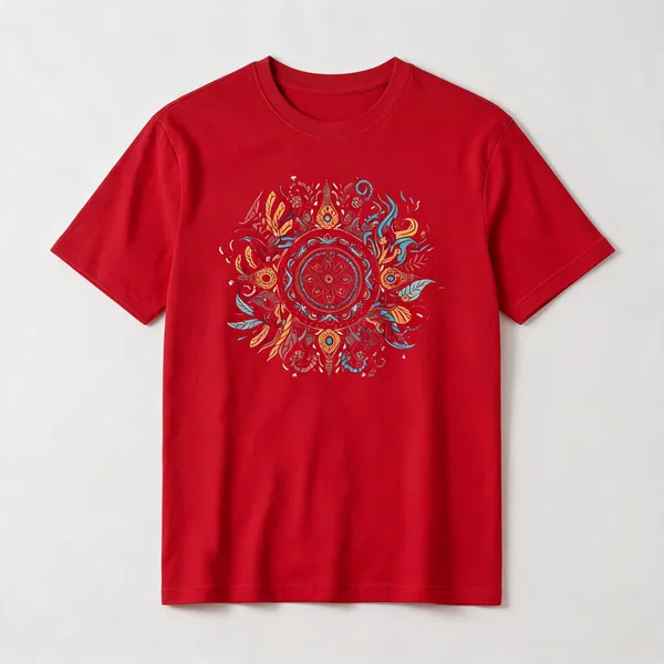 Cosmic_Mandala_Graphic_T_Shirt_Spiritual_Abstract_Art_Tee_Streetwear_Cotton_T_Shirt_For_Men_And_Women_Red