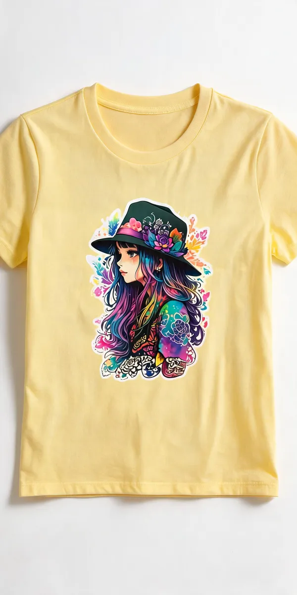 Floral_Girl_Graphic_Womens_T_Shirt_Curved_Fit_Cotton_Tee_Stylish_Printed_Girls_T_Shirt_Butter_Yellow