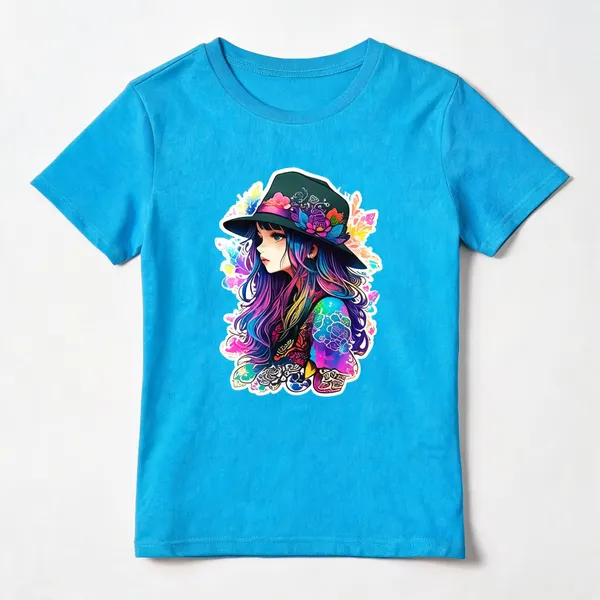 Floral_Girl_Graphic_Womens_T_Shirt_Curved_Fit_Cotton_Tee_Stylish_Printed_Girls_T_Shirt_Sky_Blue