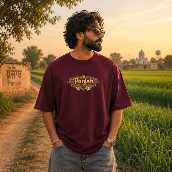 punjab-da-virsa-oversized-tee-unisex-punjabi-culture-graphic-t-shirt-streetwear-fit-Burgundy-L