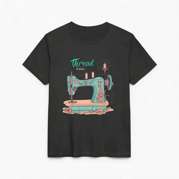 Thread_Bloom_Floral_Sewing_Machine_Graphic_Womens_T_Shirt_Soft_Cotton_Regular_Fit_Tee_Black