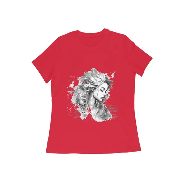 women-s-curved-fit-graphic-t-shirt-artistic-girl-portrait-print-soft-cotton-aesthetic-tee-Red-2XL