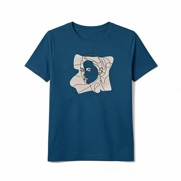 Womens_Regular_Fitine_Art_T_Shirt_Minimal_Abstract_Face_Graphic_Soft_Cotton_Aesthetic_Tee_Navy_Blue