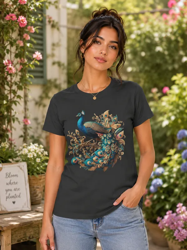 women-s-regular-fit-peacock-graphic-t-shirt-elegant-artistic-print-soft-cotton-casual-tee-Black-2XL