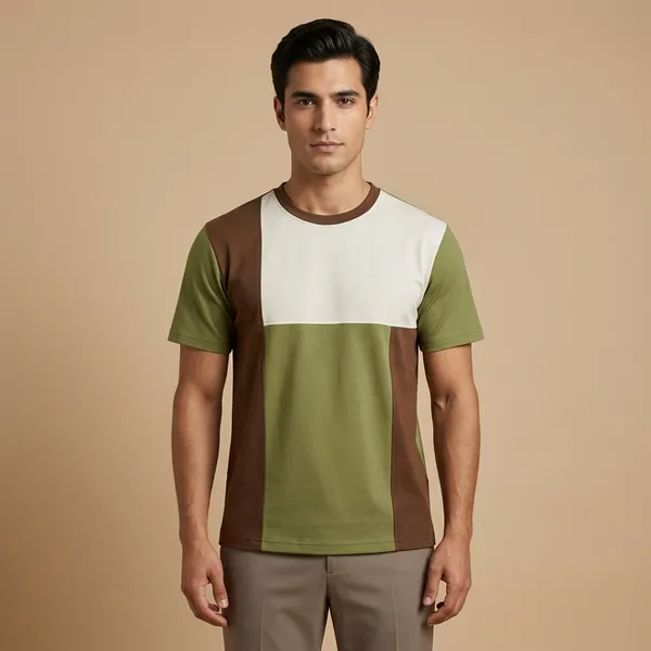 Olive_Green_And_Brown_Premium_Cotton_Blend_T-Shirt_For_Men