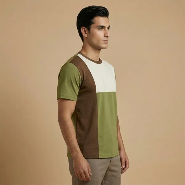 Olive_Green_And_Brown_Premium_Cotton_Blend_T-Shirt_For_Men
