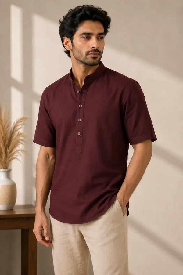 Cotton_Linen_Kurta_Half_Sleeve_Shirt