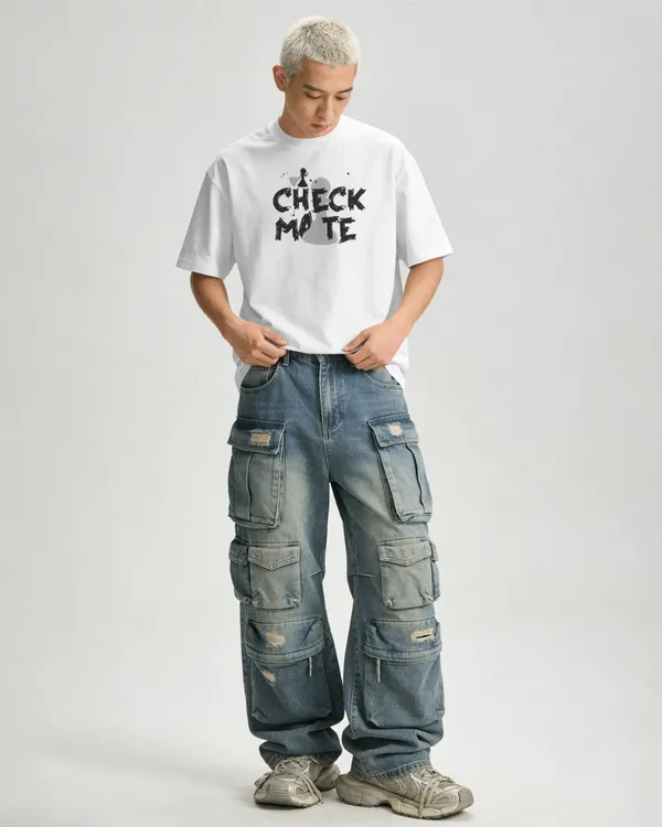 White_Cotton_Checkmate_Oversized_T-Shirt_For_Men