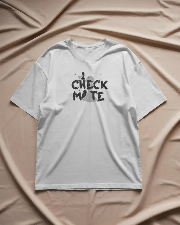 White_Cotton_Checkmate_Oversized_T-Shirt_For_Men