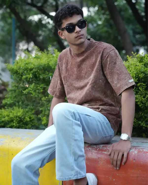 Brown_Cotton_Brown_Acid_Wash_Oversized_T-Shirt_For_Men