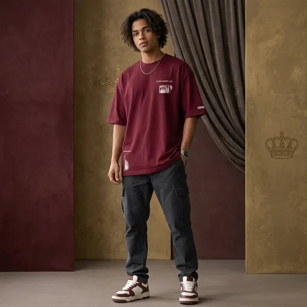 Maroon_Cotton_Eyes_Don'T_Lie_Oversized_T-Shirt_For_Men