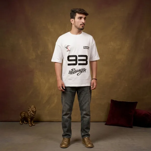 White_Cotton_93_Racing_Oversized_T-Shirt_For_Men