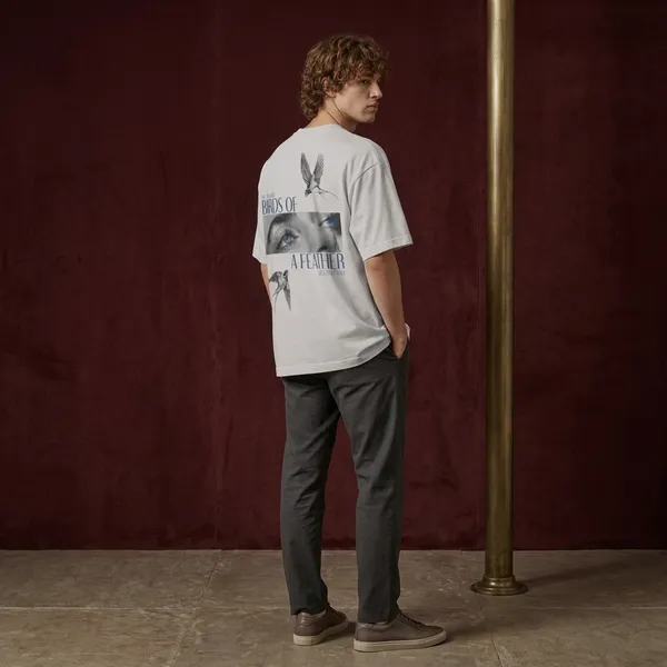 White_Cotton_Birds_Of_A_Feather_Oversized_T-Shirt_For_Men