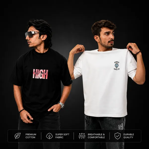 White_Cotton_High_Bombay_Sapphire_And_Black_Cotton_High_Oversized_And_T-Shirt_For_Men