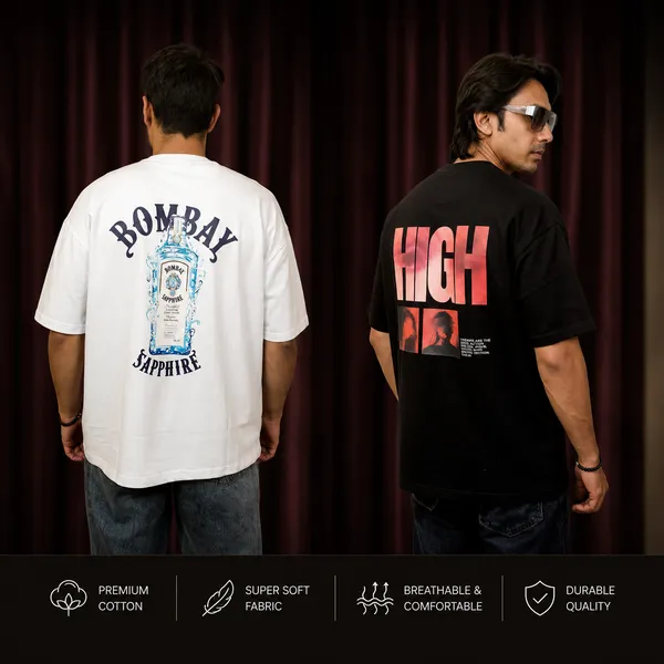 White_Cotton_High_Bombay_Sapphire_And_Black_Cotton_High_Oversized_And_T-Shirt_For_Men