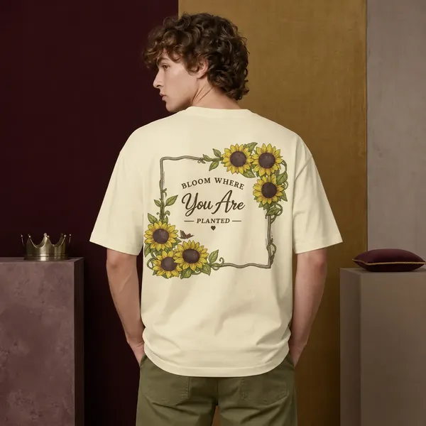 Beige_Cotton_Sunflower_Bloom_Oversized_T-Shirt_For_Men