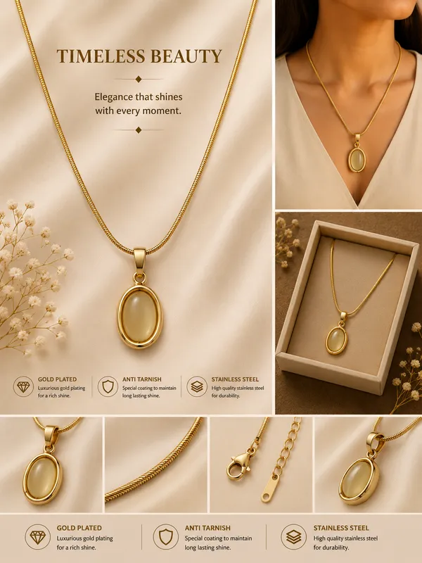 18K_Gold_Plated_Oval_Stone_Pendant_Necklace_For_Women