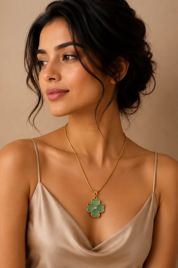 Green_And_18K_Gold_Plated_Clover_Pendant_Necklace_For_Women