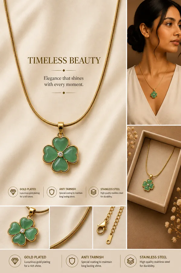 Green_And_18K_Gold_Plated_Clover_Pendant_Necklace_For_Women