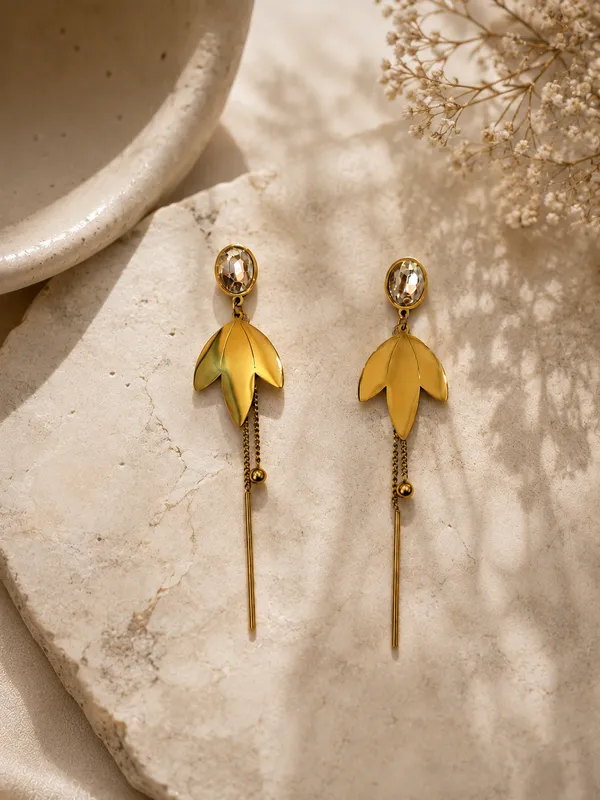 Gold_Plated_Leaf_Drop_Earrings_For_Women