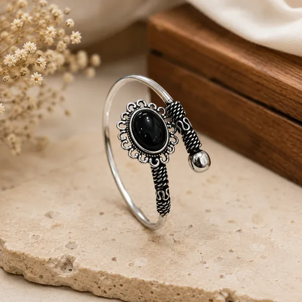 Black_And_Silver_Silver_Plated_Stone_Cuff_Bracelet_For_Women