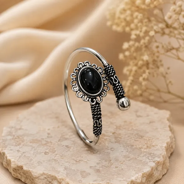Black_And_Silver_Silver_Plated_Stone_Cuff_Bracelet_For_Women