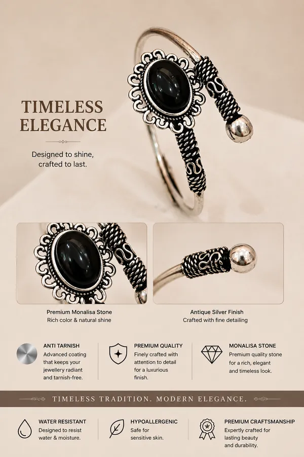 Black_And_Silver_Silver_Plated_Stone_Cuff_Bracelet_For_Women