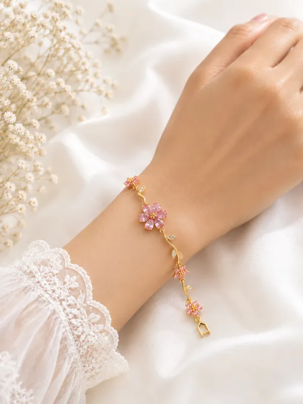 Pink_Gold_Plated_Floral_Stone_Bracelet_For_Women