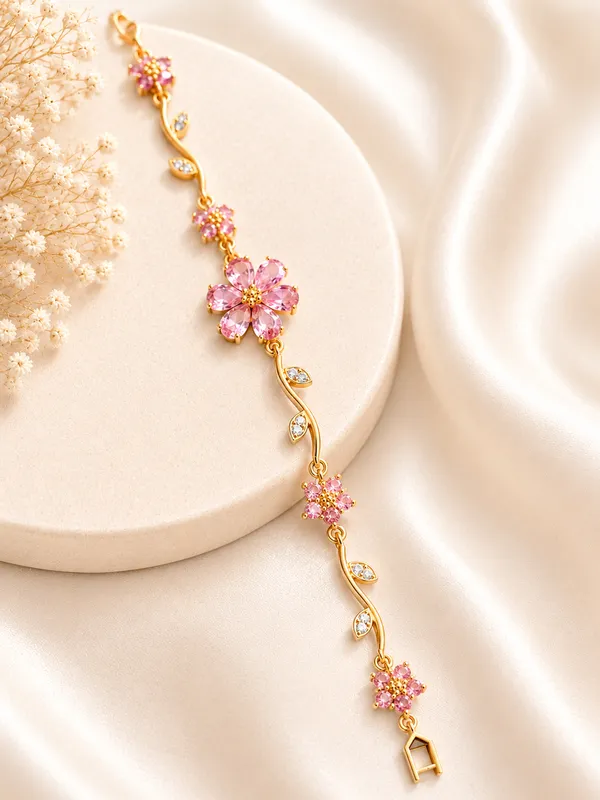 Pink_Gold_Plated_Floral_Stone_Bracelet_For_Women