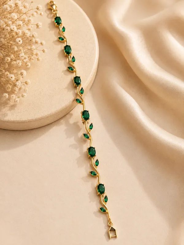 Green_And_Gold_Gold_Plated_Leaf_Design_Stone_Bracelet_For_Women