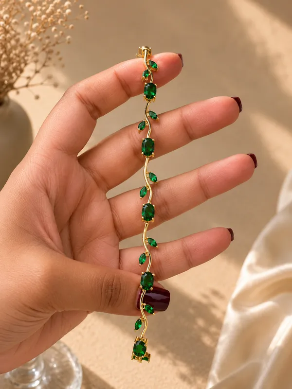 Green_And_Gold_Gold_Plated_Leaf_Design_Stone_Bracelet_For_Women