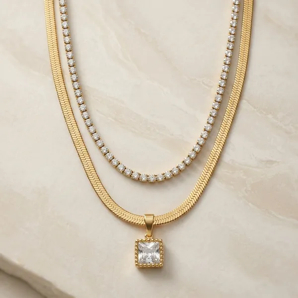 18K_Gold_Plated_Stone_Layered_Necklace_For_Women