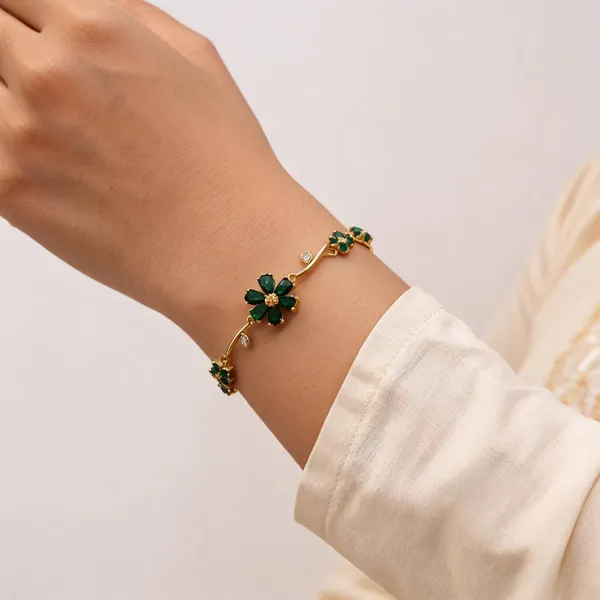 Green_And_Gold_Gold_Plated_Floral_Stone_Bracelet_For_Women