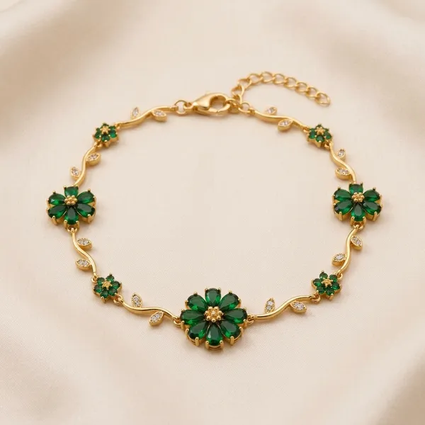Green_And_Gold_Gold_Plated_Floral_Stone_Bracelet_For_Women