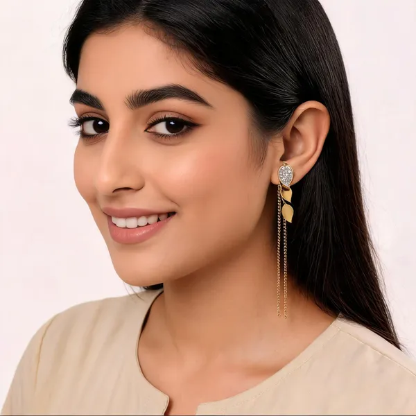 Gold_Gold_Plated_Leaf_Chain_Drop_Earrings_For_Women